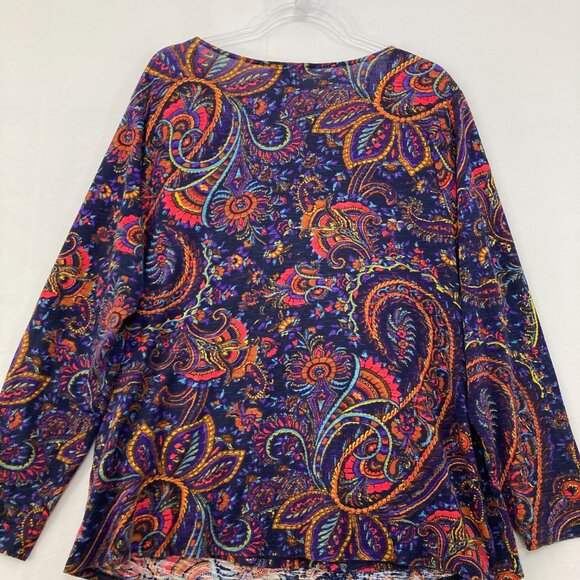 Coldwater Creek Wrap Top size 1X Multi Color Artsy Paisley Stretch Boho Festival - Picture 9 of 10